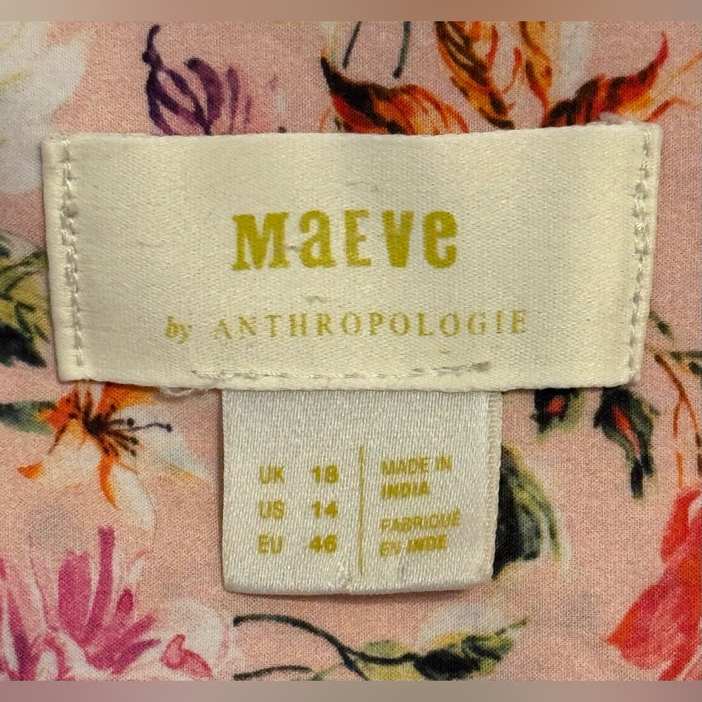 Anthropologie Maeve The Clarissa Floral & Striped High Low Button Up Top Size 14 - Picture 5 of 8